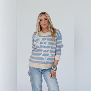 POL Striped Blue and Cream Sweater